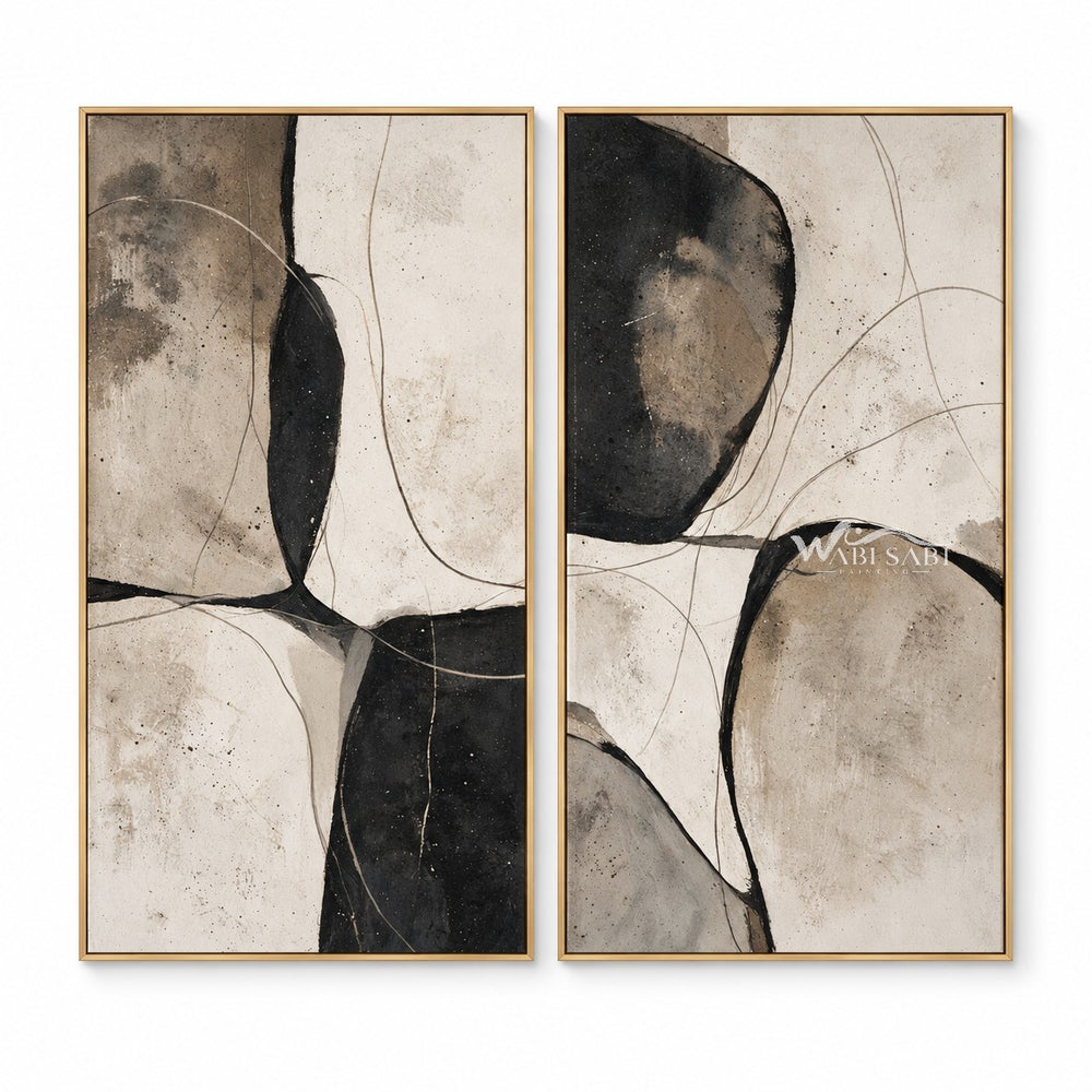 Black Curved Shapes on Cream Diptych Wall Art — WS-0091 — artwork view