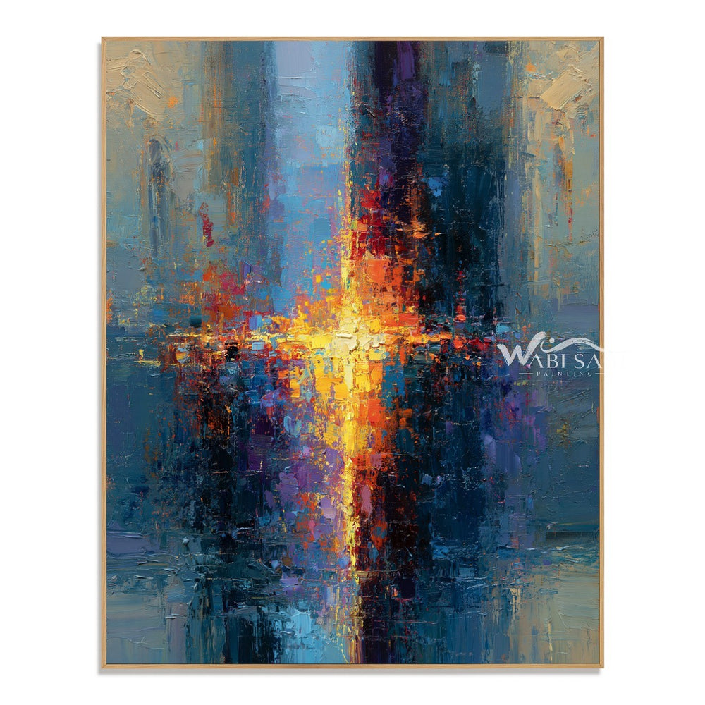 Blue and Orange Brushstroke Abstract Painting — WS-0115 — artwork view