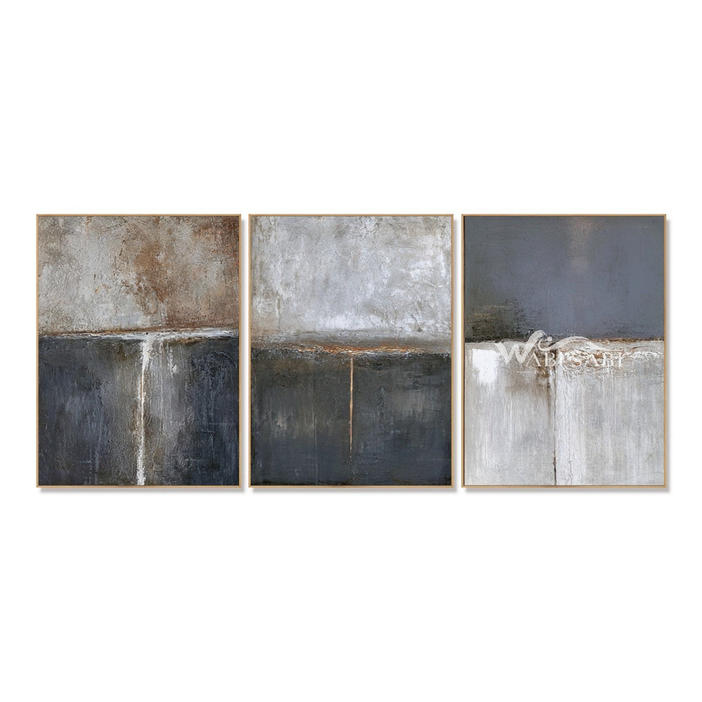 Charcoal and Ivory Block Triptych Wall Art — WS-0170 — artwork view