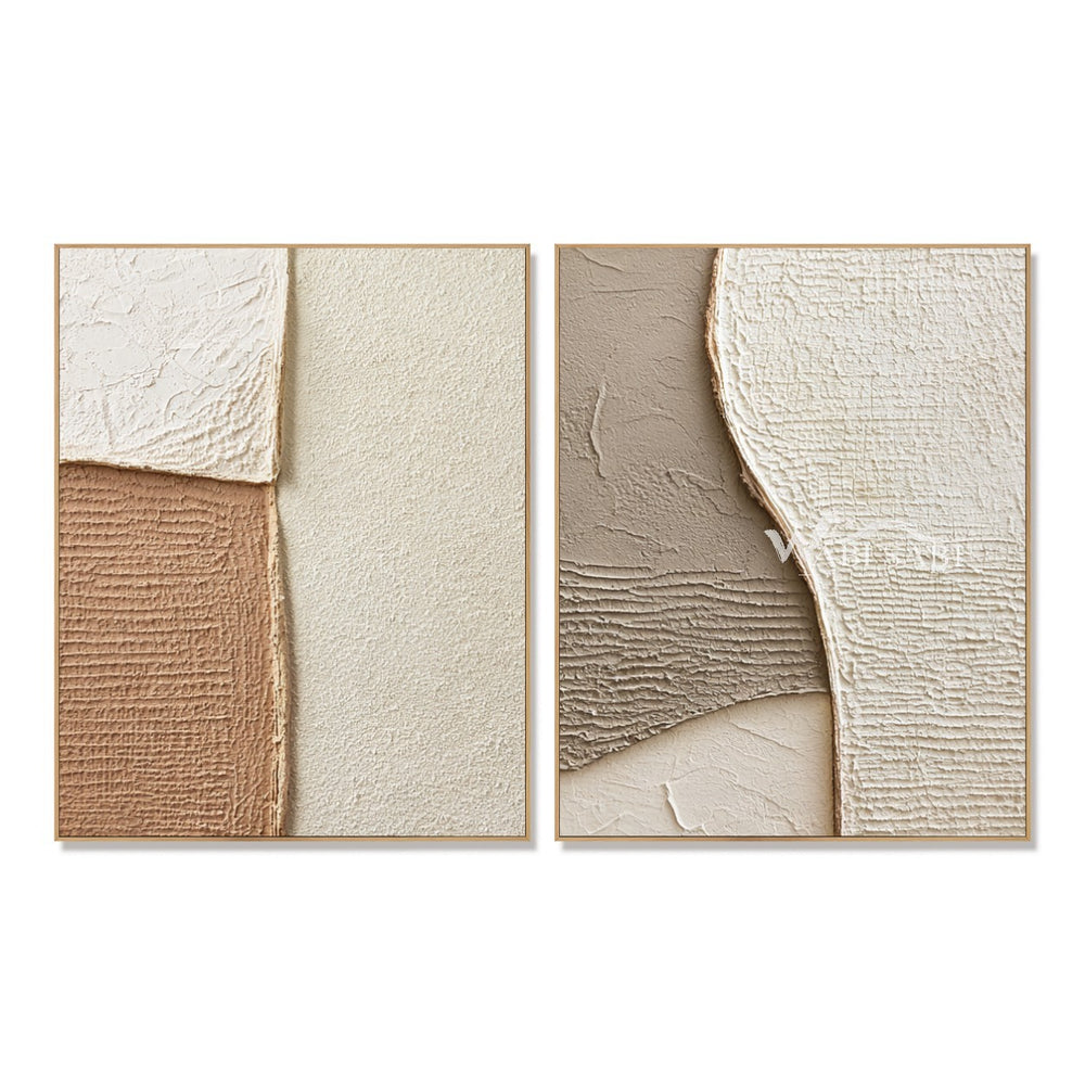 Cream and Tan Curved Texture Diptych — WS-0173 — artwork view