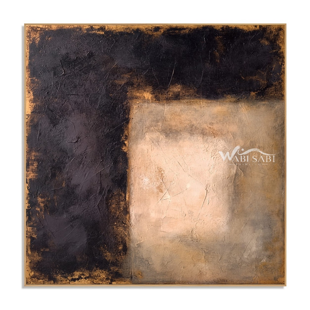 Cream Corner Block on Black Canvas Painting — WS-0201 — artwork view