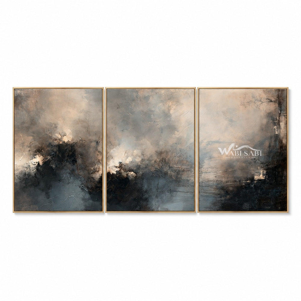 Misty Blue and Charcoal Landscape Triptych — WS-0099 — artwork view