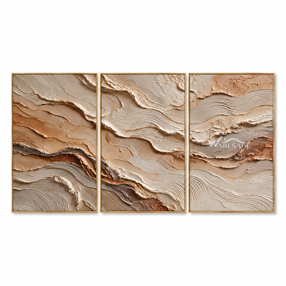 Ochre and Ivory Strata Triptych Wall Art — WS-0080 — artwork view