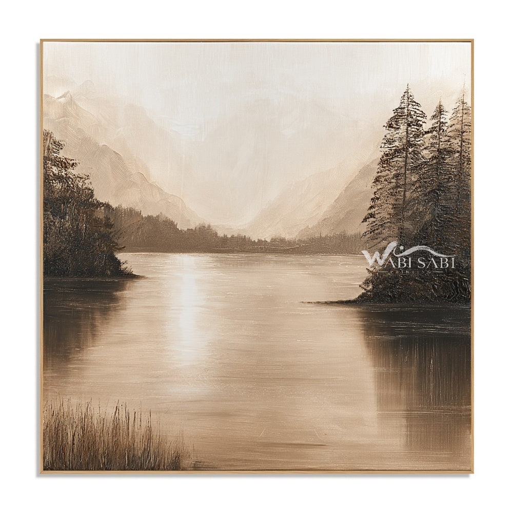 Sepia Mountain Lake Landscape Painting — WS-0140 — artwork view