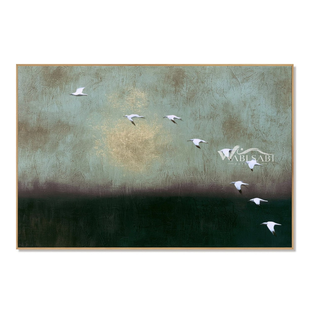 White Birds over Deep Green Wall Art — WS-0116 — artwork view