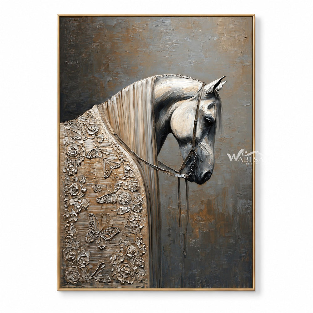 White Horse Portrait with Floral Details Wall Art — WS-0106 — artwork view