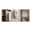 Abstract Face and Grid Triptych Painting. Abstract face in the center.