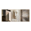 Abstract Face and Grid Triptych Painting. Abstract face in the center.