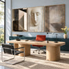 Abstract Face and Grid Triptych Painting shown in a workspace.