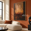 Amber Opening Abstract Painting shown above a sofa.