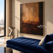 Amber Opening Abstract Painting shown in a seating area.