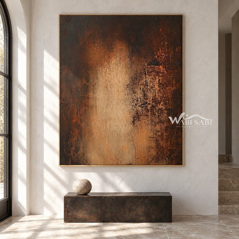 Amber Veil on Brown Canvas shown above a bench.