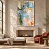 Aqua Fan Leaves with Gold Edges Wall Art shown above a fireplace.