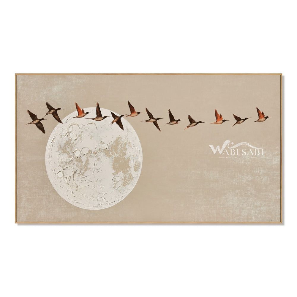 Birds Above a Pale Moon Painting — WS-0147 — artwork view