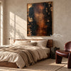 Black and Burnished Brown Abstract Wall Art shown above a bed with neutral bedding.