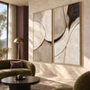Black Arc and Gray Shape Diptych Wall Art shown above green seating.