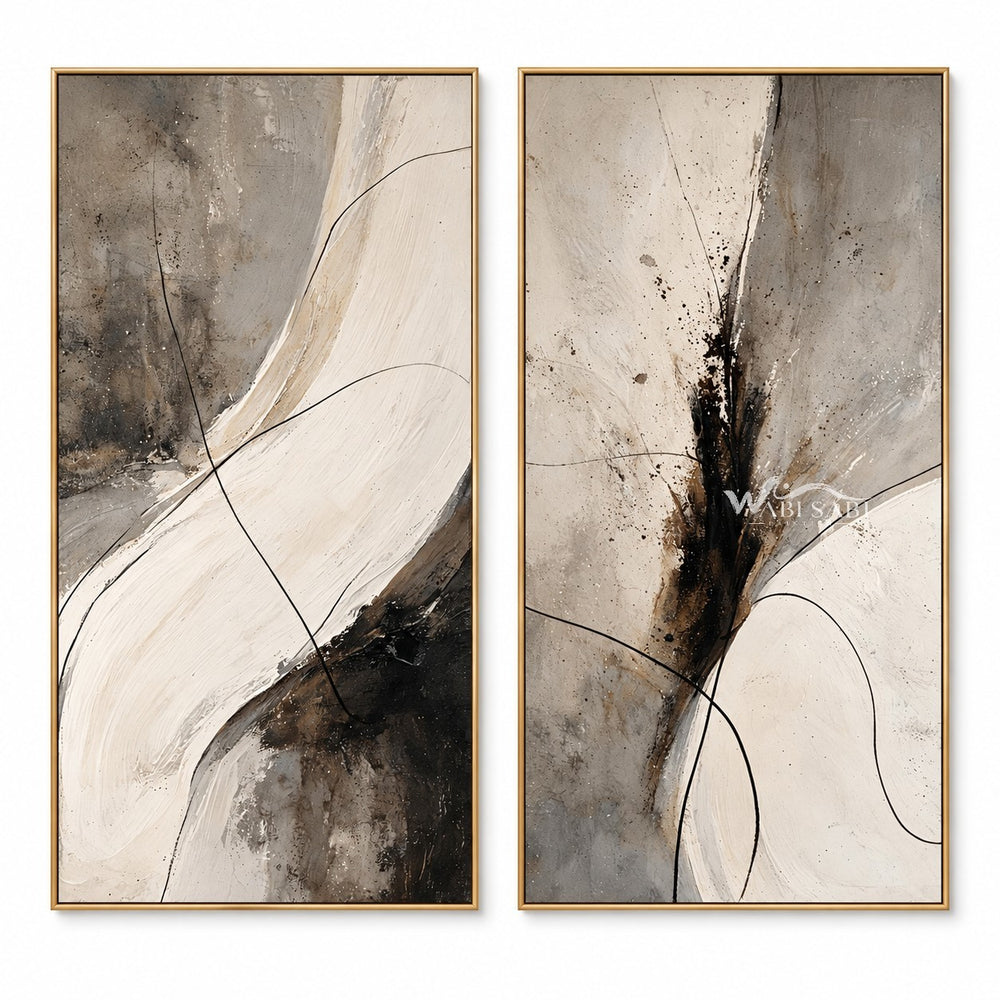 Black Brushwork and Ivory Sweep Diptych Wall Art — WS-0089 — artwork view