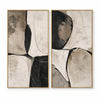 Two tall panels in black, cream, taupe. Broad black curved shapes.