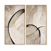 Large open loop on the left in black, gray, beige. Smaller curve on the right.
