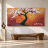 Blossom Tree in Amber Swirls shown above a bench.