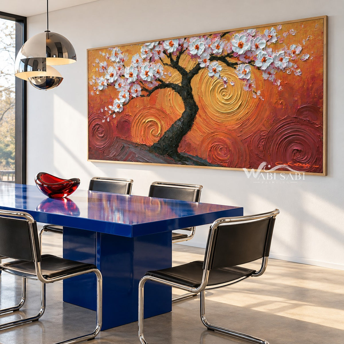 Blossom Tree in Amber Swirls shown in a dining area.