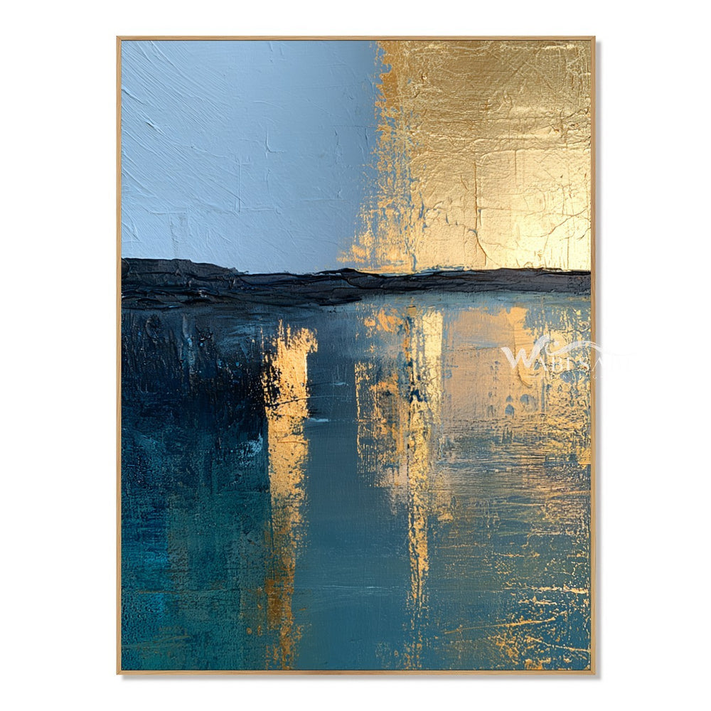 Blue and Gold Tone Horizon Canvas Painting — WS-0191 — artwork view