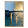 Blue and Gold Tone Horizon Canvas Painting. Gold-colored details near the horizon.