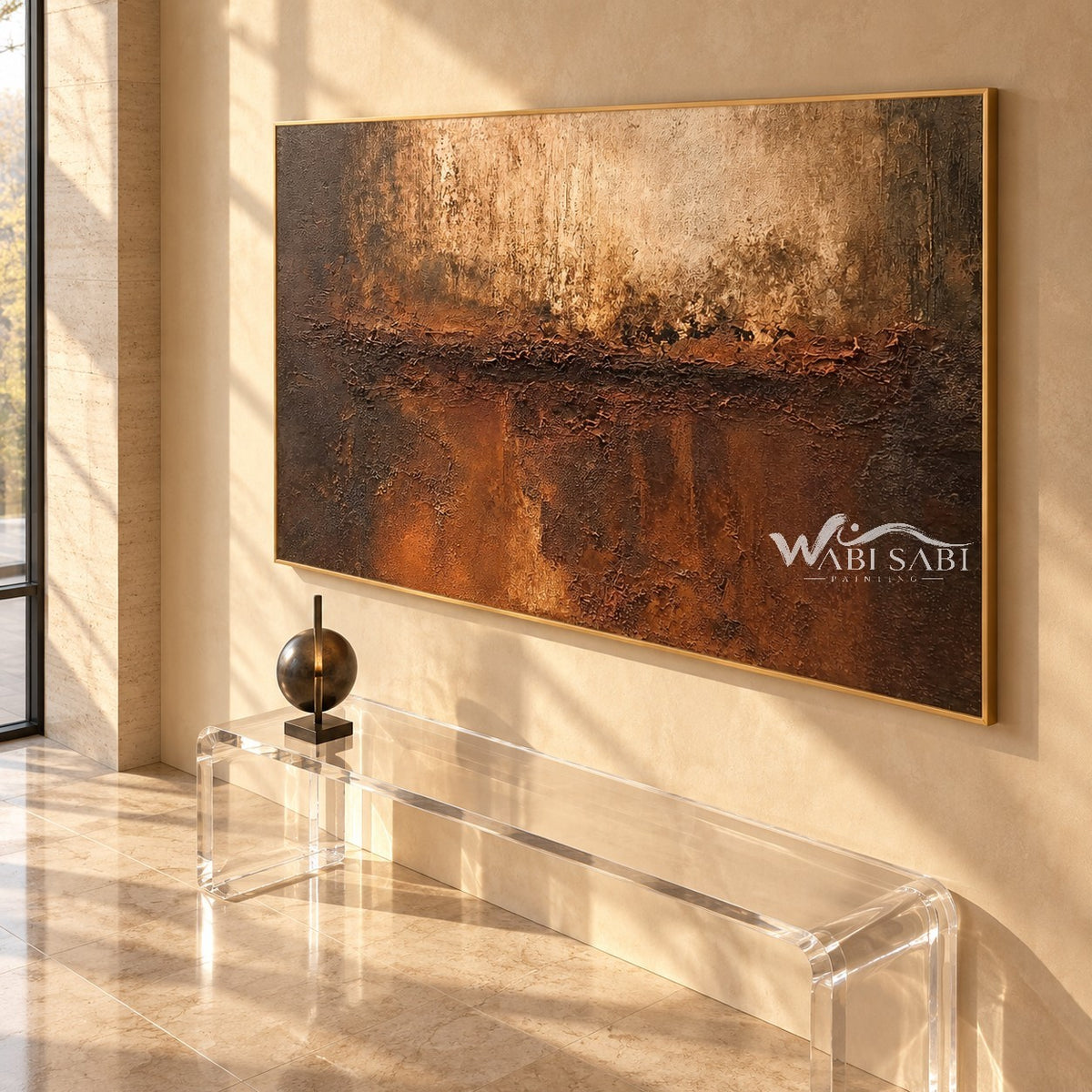 Bronze Divide Textured Wall Art shown above a bench.
