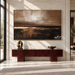 Bronze Horizon and Dark Water Wall Art shown above a burgundy console.