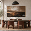 Bronze Horizon and Dark Water Wall Art shown behind a dining table.