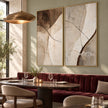 Brown Corner and Fine Line Diptych Wall Art shown behind restaurant seating.