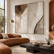 Brown Corner and Fine Line Diptych Wall Art shown above a brown sofa.