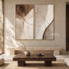 Brown Corner and Fine Line Diptych Wall Art shown above a low wood table.
