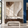 Brown Corner and Fine Line Diptych Wall Art shown above a wood console.