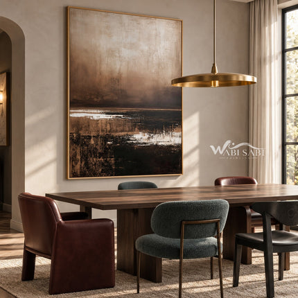 Brown Horizon with Broken White Reflections shown above a dining table.