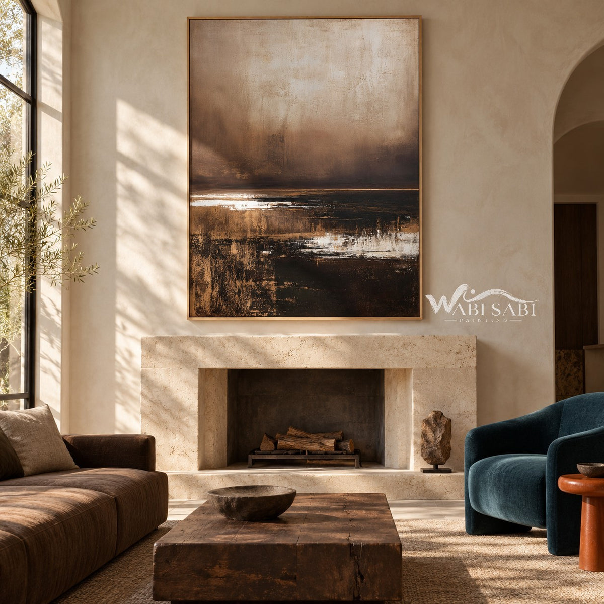 Brown Horizon with Broken White Reflections shown above a fireplace.