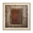 Central stack of horizontal ridges in brown, taupe, cream. Taupe square within a pale border.