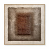 Central stack of horizontal ridges in brown, taupe, cream. Taupe square within a pale border.