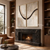 Brown Sweeping Arc Diptych Wall Art shown above a fireplace.