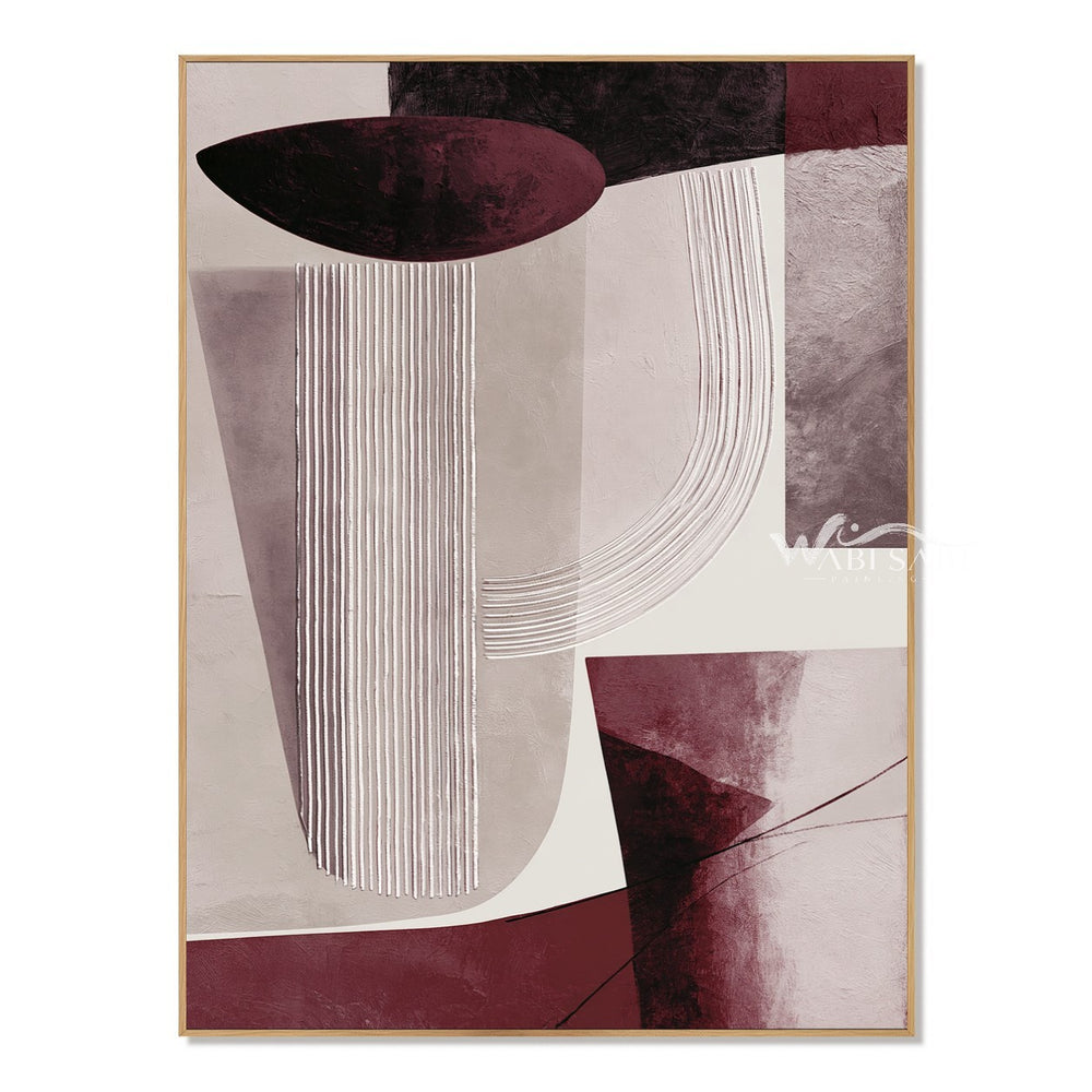 Burgundy and Cream U Curve Abstract Painting — WS-0186 — artwork view