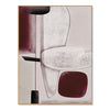 Burgundy Blocks and Oval Line Painting. Pale ovals crossed by fine black lines.