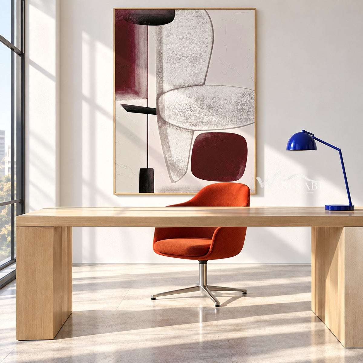 Burgundy Blocks and Oval Line Painting shown in a workspace.