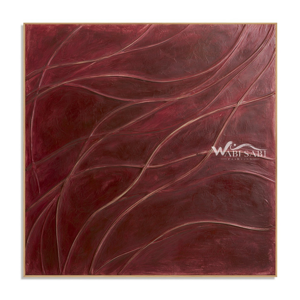 Burgundy Curved Line Abstract Painting — WS-0148 — artwork view