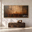 Burnished Dusk Wide Abstract Art shown above a bench.