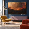 Burnt Orange Evening Landscape Wall Art shown above warm-colored lounge seating.