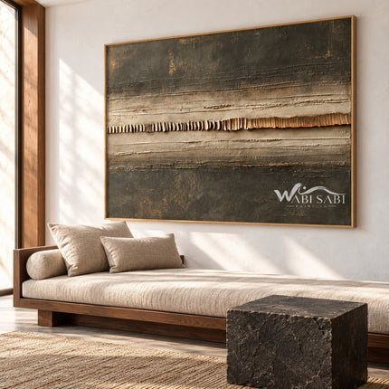Central Seam in Charcoal and Sand shown above a sofa.
