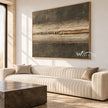 Central Seam in Charcoal and Sand shown above a sofa.