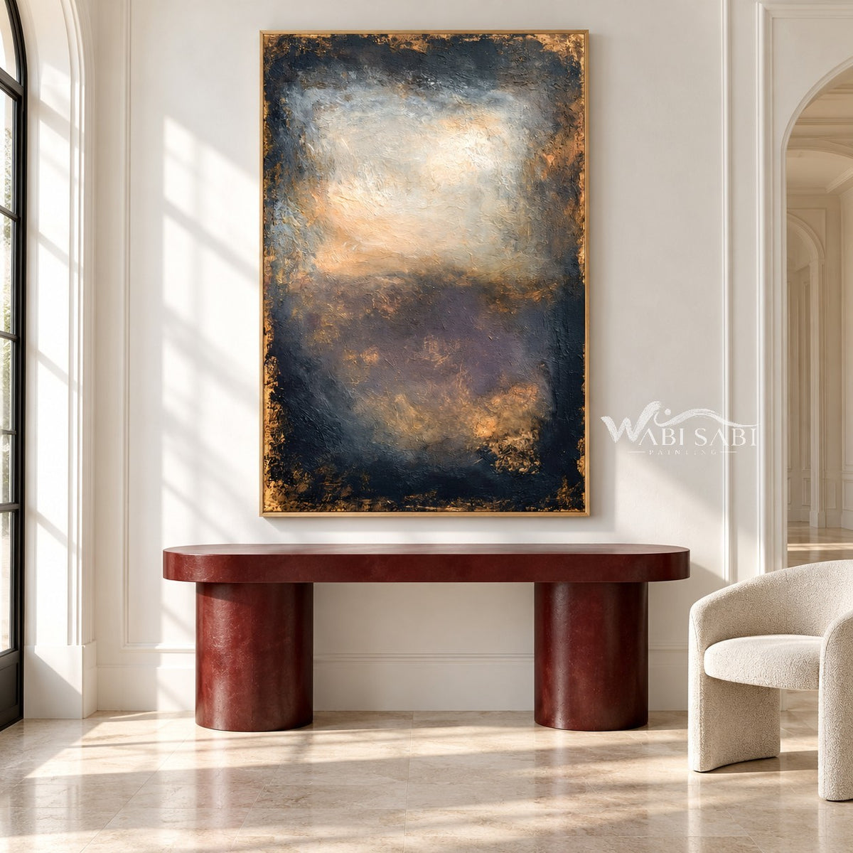 Charcoal and Brown Weathered Light Painting shown above a console.