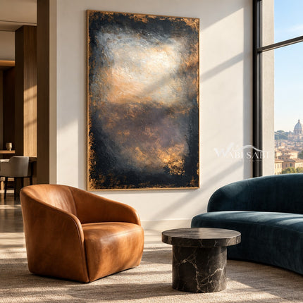 Charcoal and Brown Weathered Light Painting shown in a seating area.