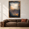Charcoal and Brown Weathered Light Painting shown in a living room with a sofa.